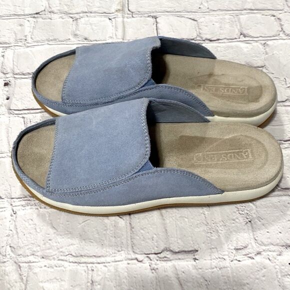 Lands End Leather Slide Mules Blue 6 Wide - Picture 3 of 11